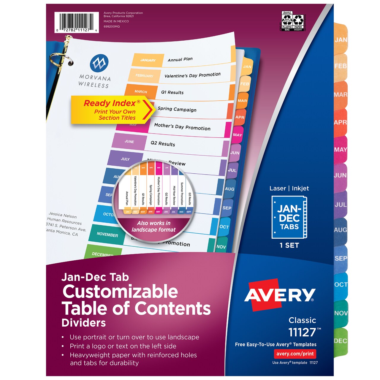 Avery Jan-Dec Dividers for 3 Ring Binders, 12 Tabs per Set, Customizable Table of Contents, Multicolor Tabs (11127)